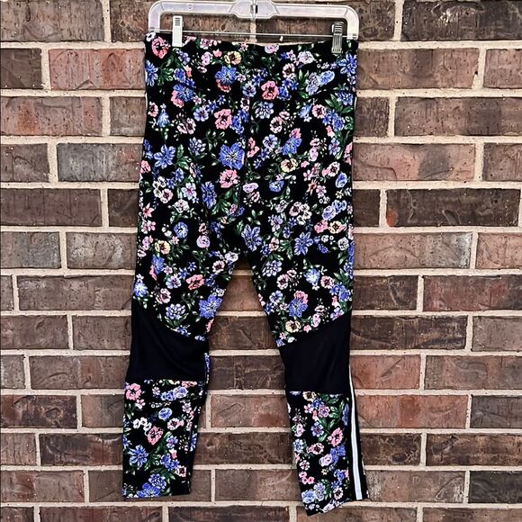 Calvin Klein Floral Mesh Stripe Black Blue Pink Leggings Large - Picture 5 of 10